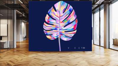 Monstera plant leaf with holographic effect. Wall mural