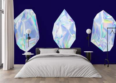 Set of colored crystals on a dark background. Wall mural