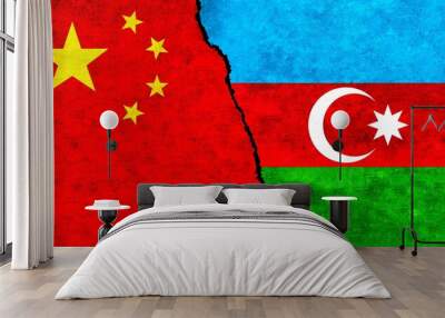 China and Azerbaijan flag together on wall. Azerbaijan China relations, economy, friendship, conflict, trade concept Wall mural