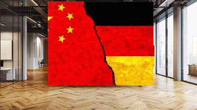 China and Germany flag together on wall. Germany China relations, economy, friendship, conflict, trade concept Wall mural