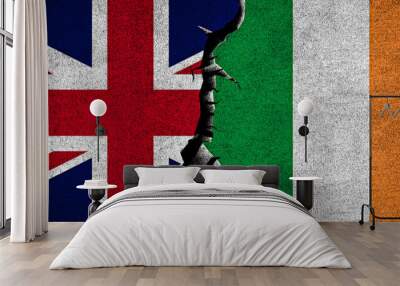 United Kingdom and Ireland flags together. Britain and Ireland conflict. UK vs Ireland Wall mural