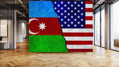 USA and Azerbaijan flag together on a textured wall. Relations between Azerbaijan and United States of America Wall mural