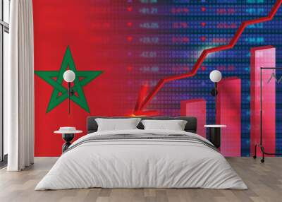 Economic crisis in Morocco.Financial crisis concept.Morocco flag with stock chart Wall mural