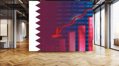 Economic crisis in Qatar.Financial crisis concept.Qatar flag with stock chart Wall mural