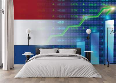 Economic growth in Netherlands.Netherlands's stock market.Netherlands flag with charts,growth arrow Wall mural