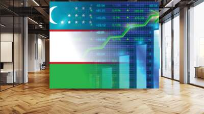 Economic growth in Uzbekistan.Uzbekistan's stock market.Uzbekistan flag with charts,growth arrow Wall mural