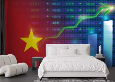 Economic growth in Vietnam.Vietnam's stock market.Vietnamese flag with charts,growth arrow Wall mural