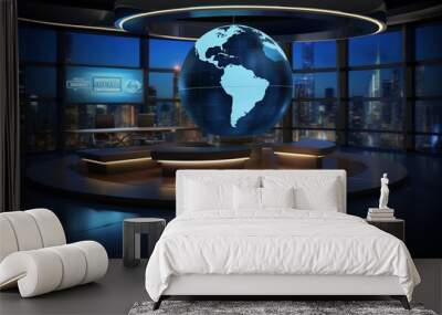 news studio set with glimmering lights and couches Wall mural