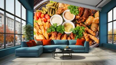 Big dish with meat allsorts and sauceBig dish with meat allsorts Wall mural