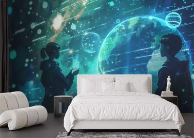 Children Exploring Digital Planetary Display
 Wall mural