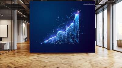 Growth chart in glowing blue. Low polygon or low poly design. Wireframe light connection structure. Vector wireframe concept. Wall mural