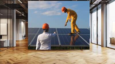 two men working at solar power station Wall mural