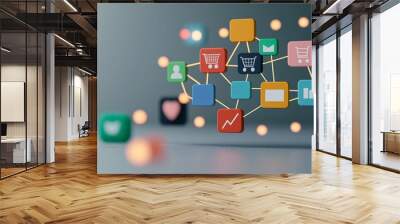 Digital Ecommerce Network with Shopping Icons Connected Wall mural