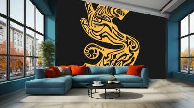 Gold panther profile in style of Scythian tattoo isolated on black background Wall mural