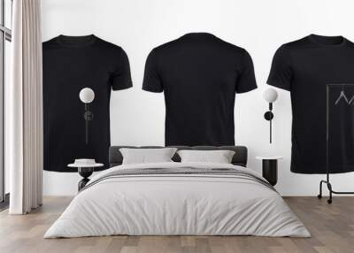 Black T-shirts front ,back and side view isolated on white Wall mural