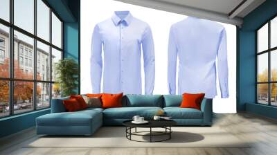 Blue color formal shirt with button down collar isolated on white Wall mural