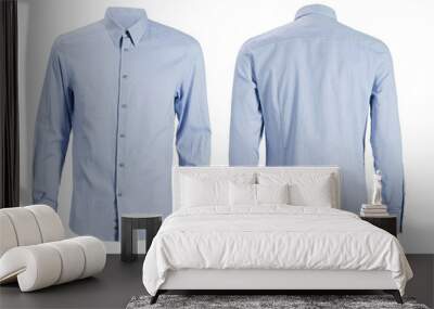 Blue formal shirt with button down collar isolated on white Wall mural