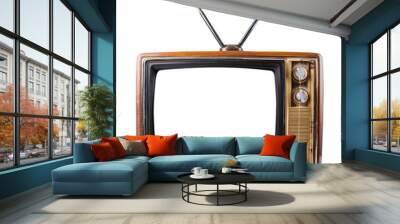 Classic vintage retro style old television with cut out screen. Old television isolated on white background. Wall mural