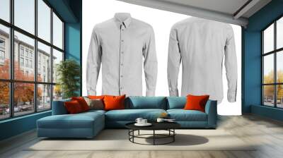 grey color formal shirt with button down collar isolated on white Wall mural