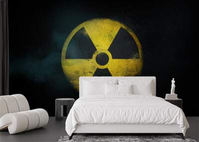 Nuclear energy radioactive round yellow symbol on asphalt texture Wall mural