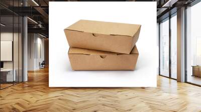 Stack of takeaway cardboard food boxes on white background Wall mural