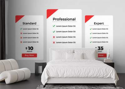 3 column comparison price chart template design for web business Wall mural