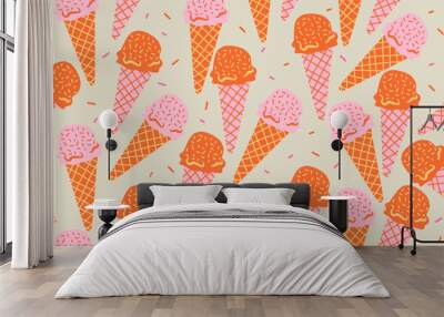 Cute ice cream pattern background vector design Wall mural