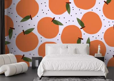 Cute orange fruits pattern background vector design Wall mural