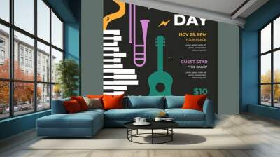 Jazz day poster template vector with flat design Wall mural