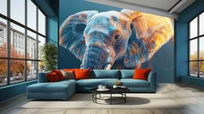 Intimate portrait of an elephant, focusing closely on its face Wall mural