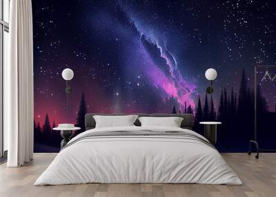 Colorful aurora borealis, Island night sky Wall mural