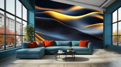 Abstract 3D Wavy Surface with Golden Glow Wall mural