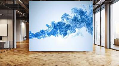 Abstract blue smoke wisps on a light gray background. Wall mural