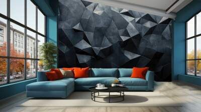 Abstract dark gray geometric polygonal pattern with grunge texture. Wall mural