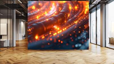 Abstract glowing cables with sparks and light effects. Wall mural