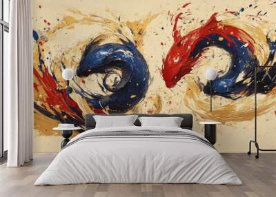 Abstract Painting of Two Fish in a Whirlwind of Colors Wall mural