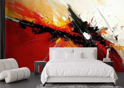 Abstract Painting: Red, Black, and White Wall mural