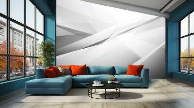 Abstract white and grey geometric background with intersecting lines and shades. Wall mural