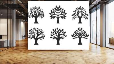 Set of black tree Silhouettes. Vector illustration isolated on white background Wall mural