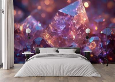 Sparkling amethyst crystals with vibrant colors. Wall mural