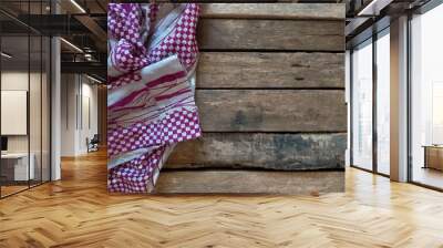 Table cloth on wooden background Wall mural