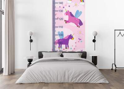 The growth, magical unicorns, baby measure height . Vector illustration. Wall mural