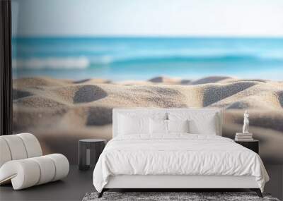 Closeup of sandy beach with turquoise sea and sky background Wall mural