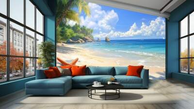 Summer beach with starfish and shells Wall mural