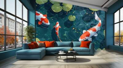 Koi fish swimming in pond  Wall mural