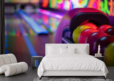 Tenpin balls with blurred alley in background Wall mural