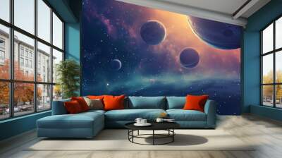 tranquility of a cosmic landscape surrounded by planets Wall mural