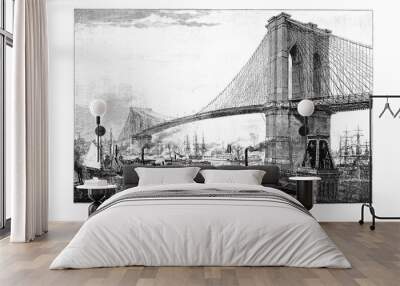 New York city. Engraving illustration Wall mural