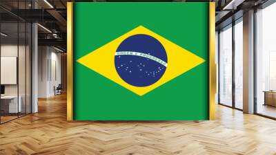 Brazil Flag, Brazil flag golden square button,Vector illustration eps10.	 Wall mural