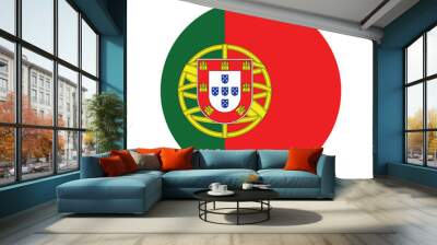 Portuguese flag in the form of a glossy icon, White paper circle with flag of Portugal. Abstract illustration. Wall mural